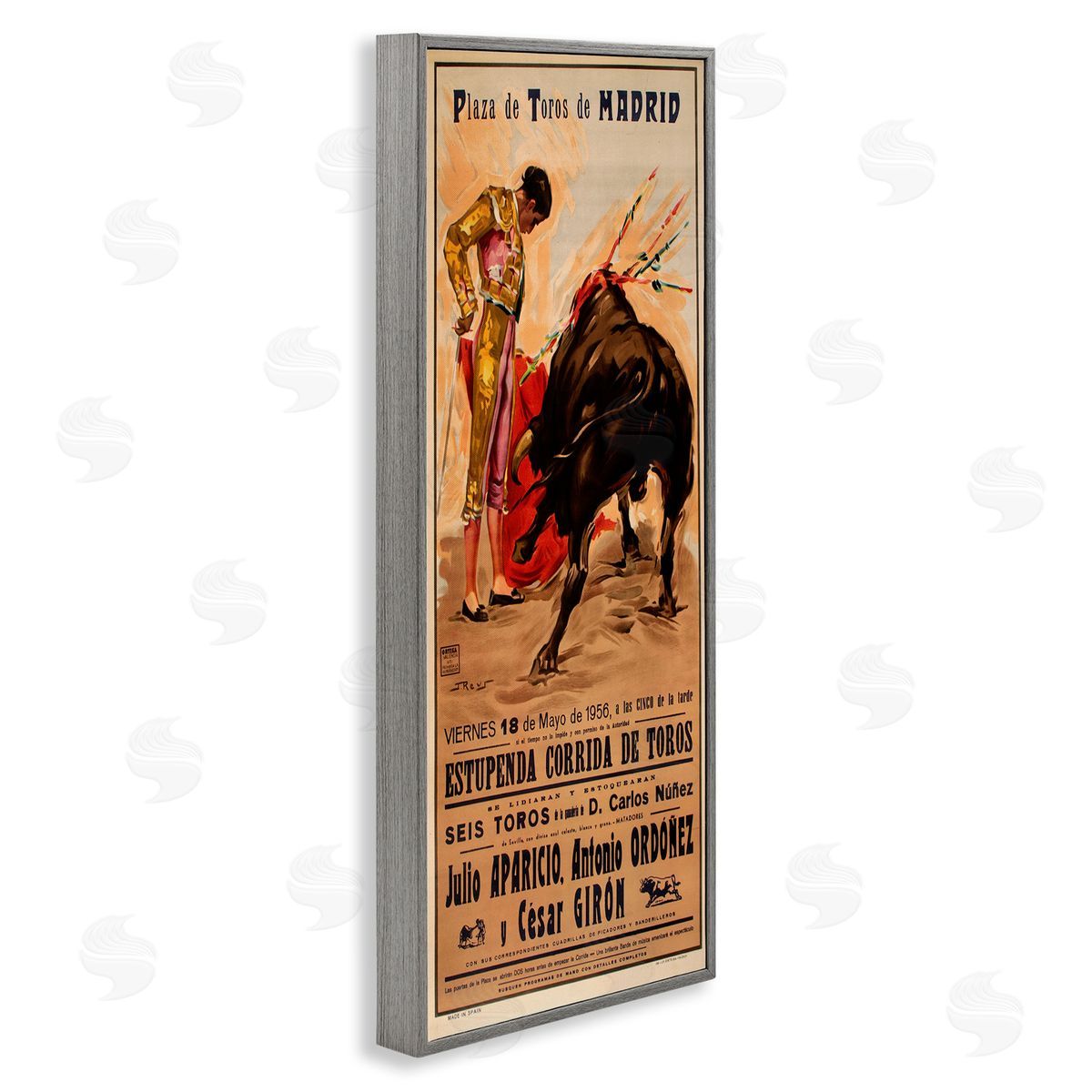 Great Bullfight Antique Advertisement Grey Frame Print Wall Art, Home Decor by Marcus Jules