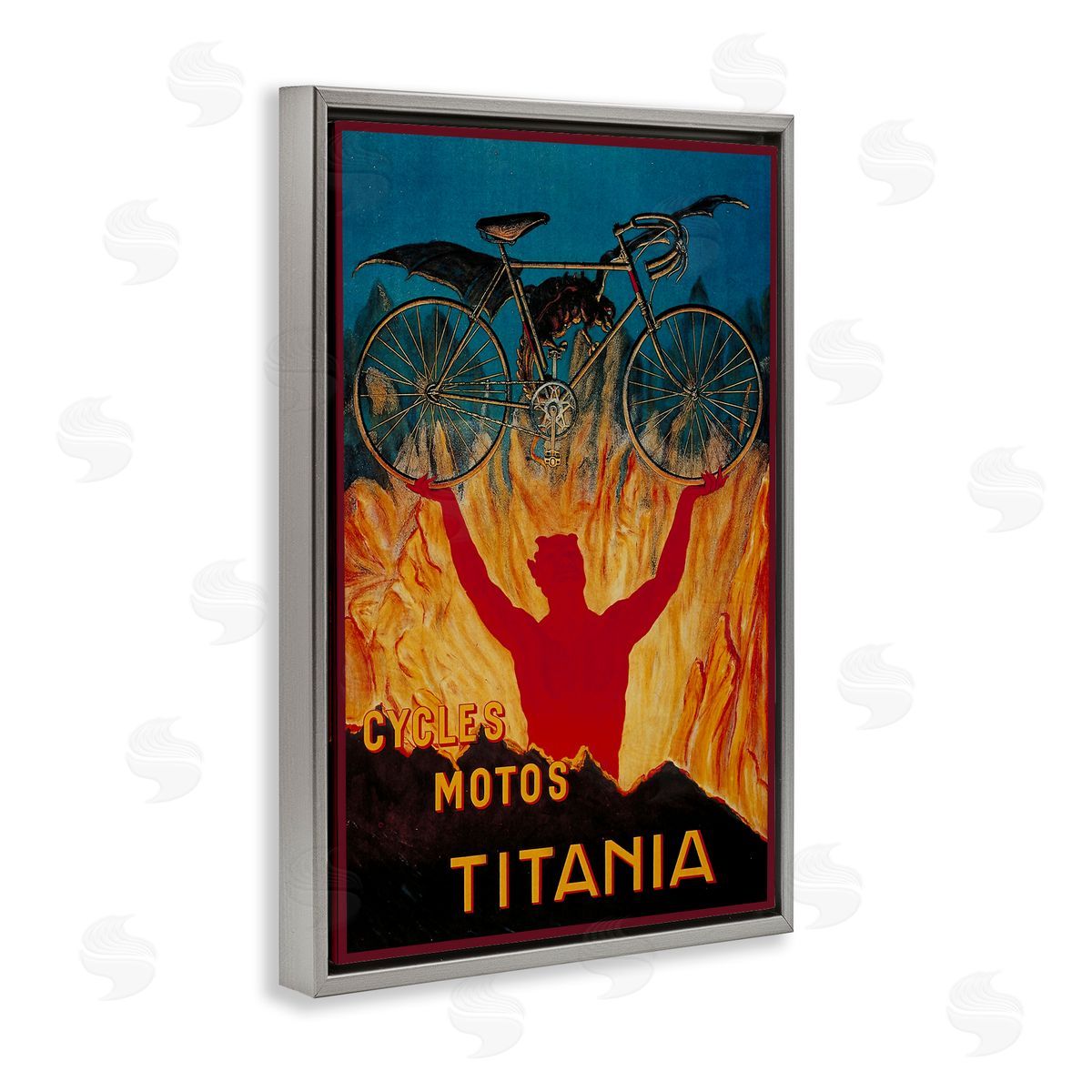 Vintage Dragon & Bicycle Grey Floating Frame Canvas Wall Art, Home Decor by Marcus Jules