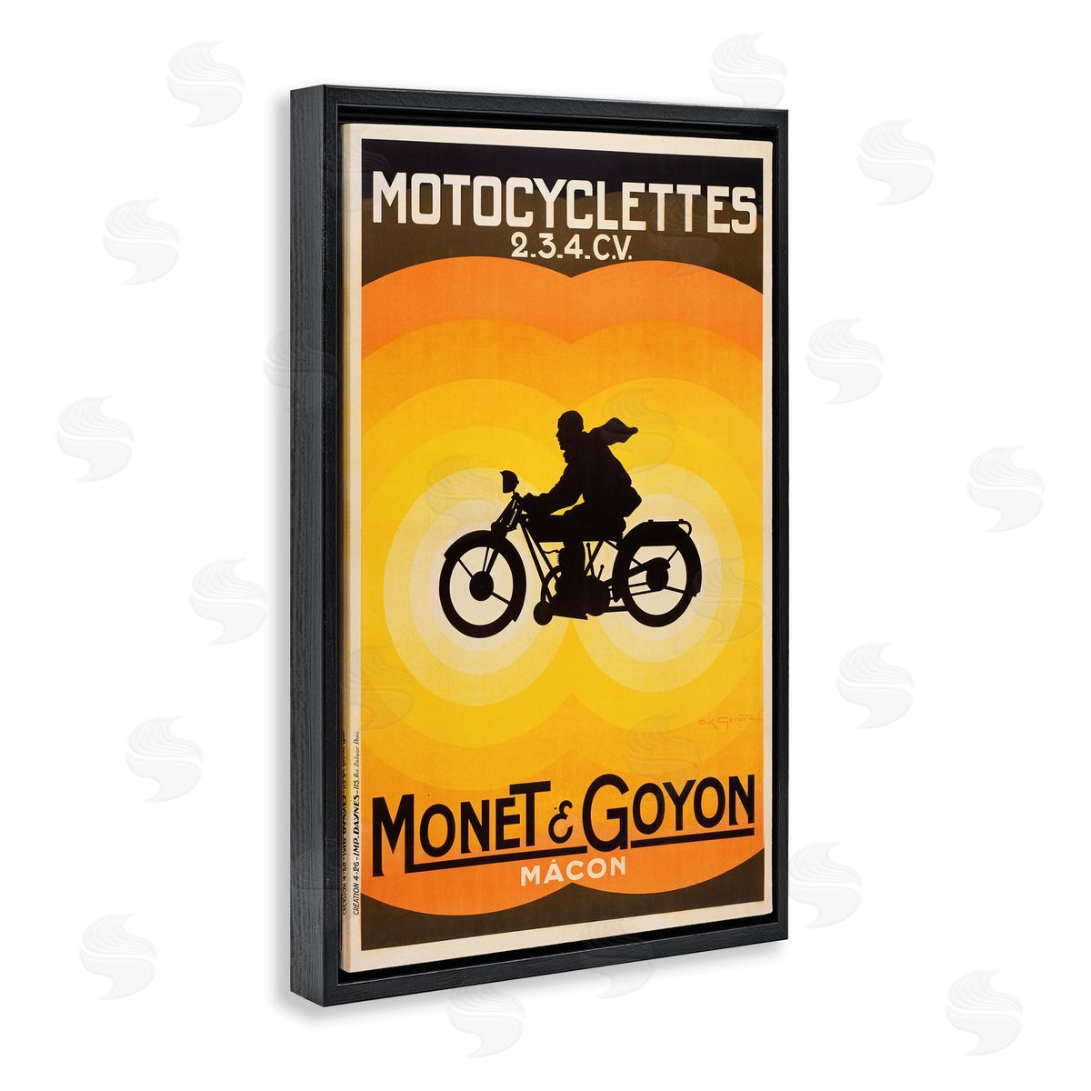 Vintage Motorcycle Advertisement Black Floating Frame Canvas Wall Art, Home Decor by Marcus Jules