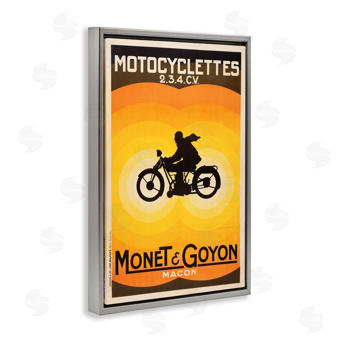 Vintage Motorcycle Advertisement Grey Floating Frame Canvas Wall Art, Home Decor by Marcus Jules