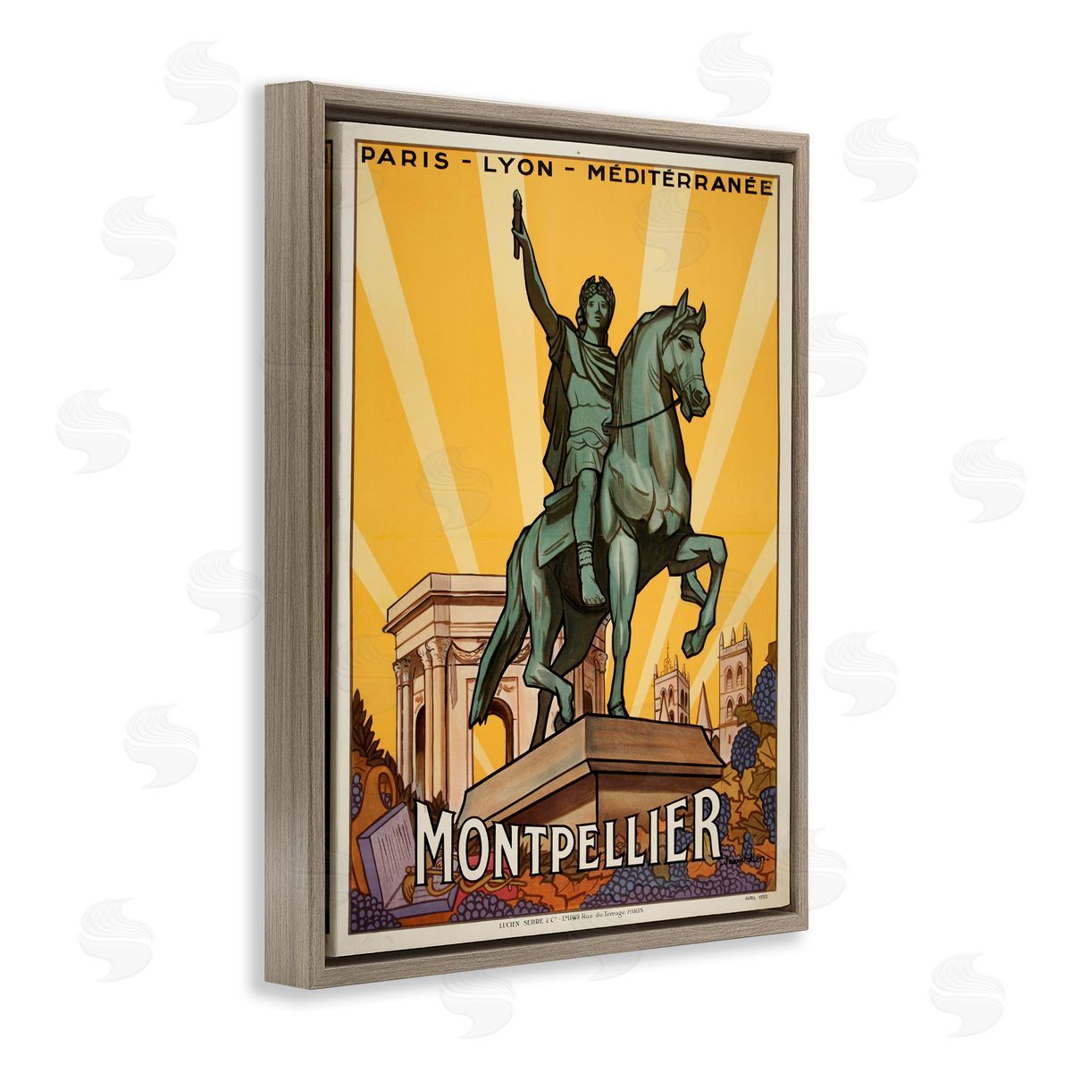 Montpellier Vintage Advertisement Brown Floating Frame Canvas Wall Art, Home Decor by Marcus Jules
