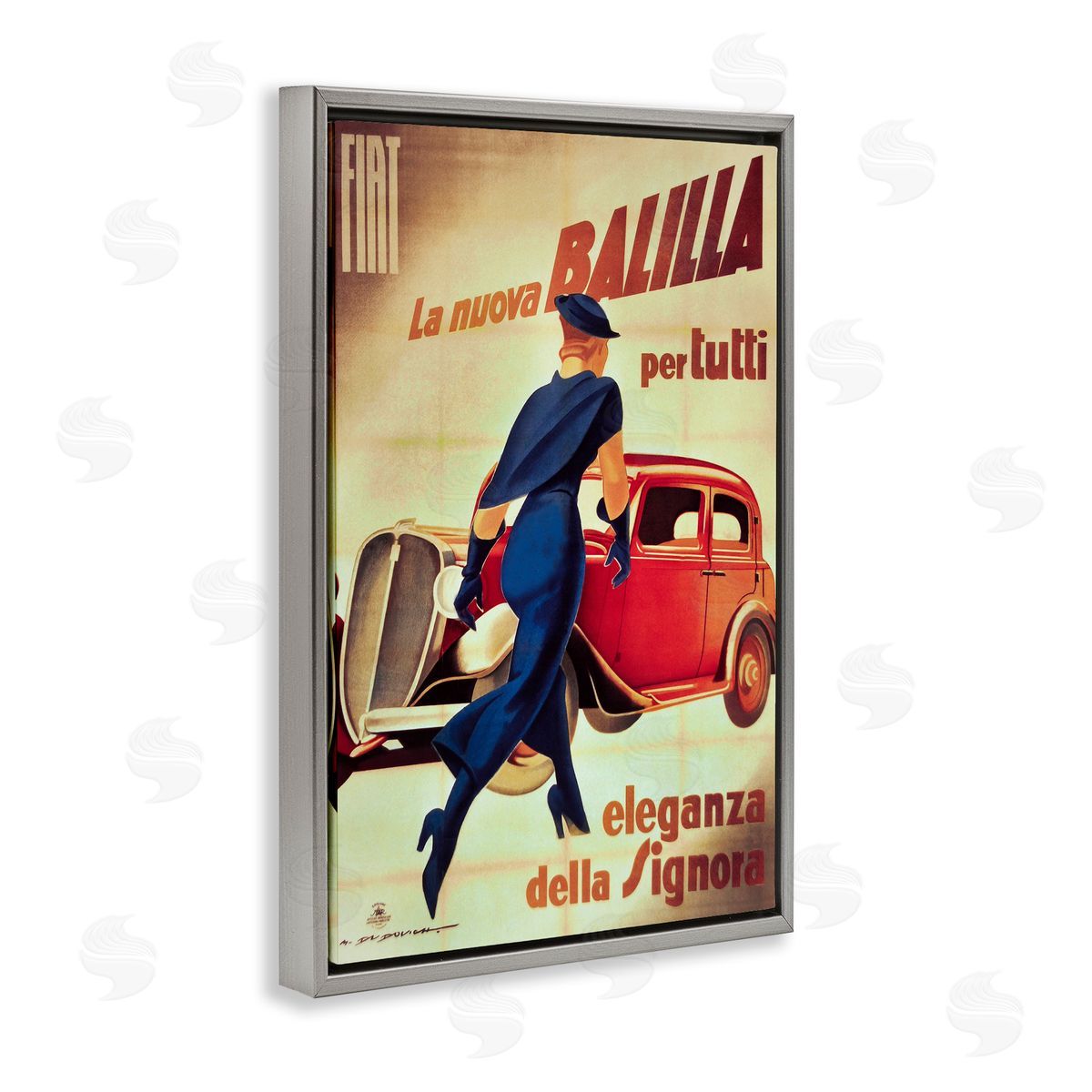 Antique Vehicle & Woman Advertisement Grey Floating Frame Canvas Wall Art, Home Decor by Marcus Jules