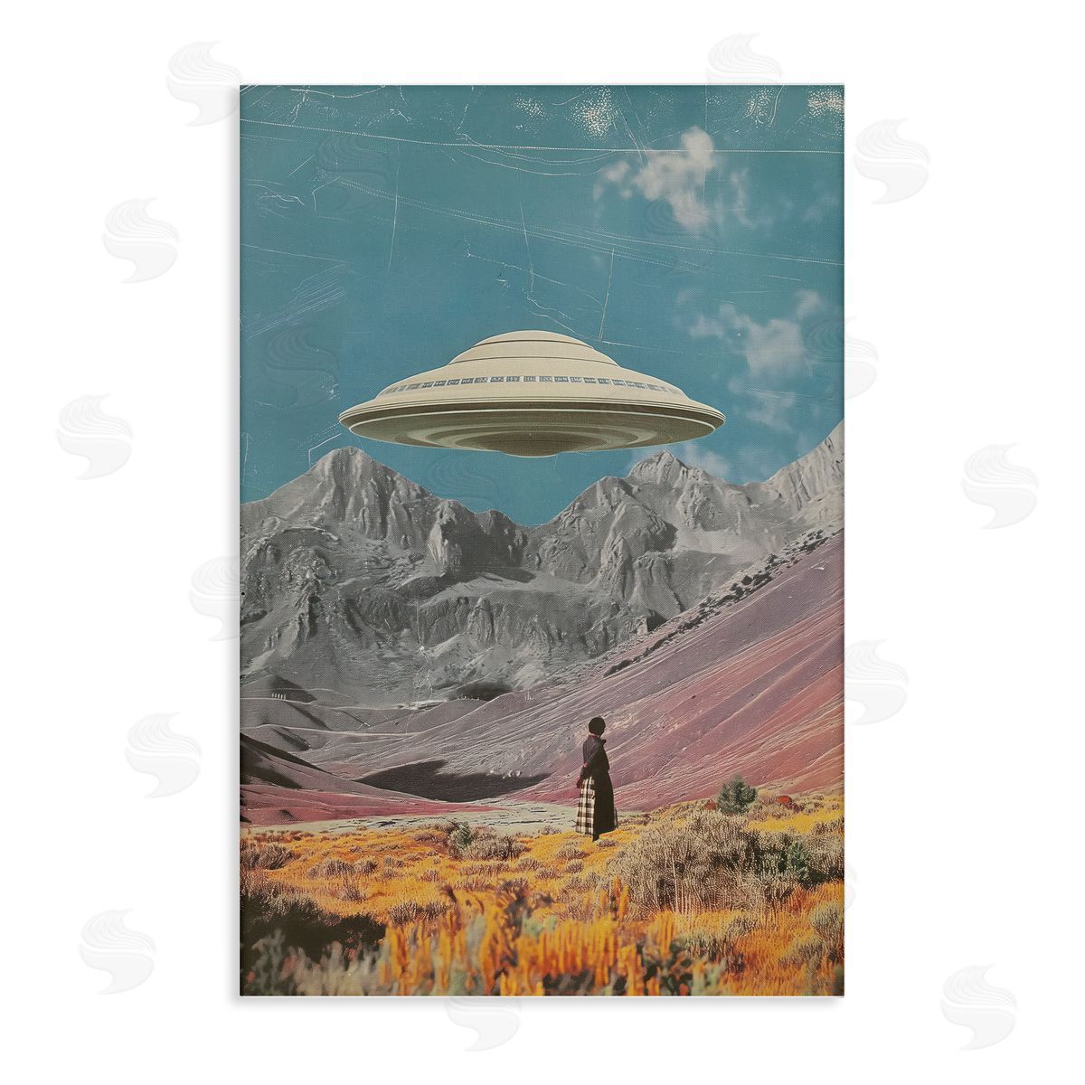 UFO over Mountain Valley Canvas Wall Art, Home Decor by Wumples