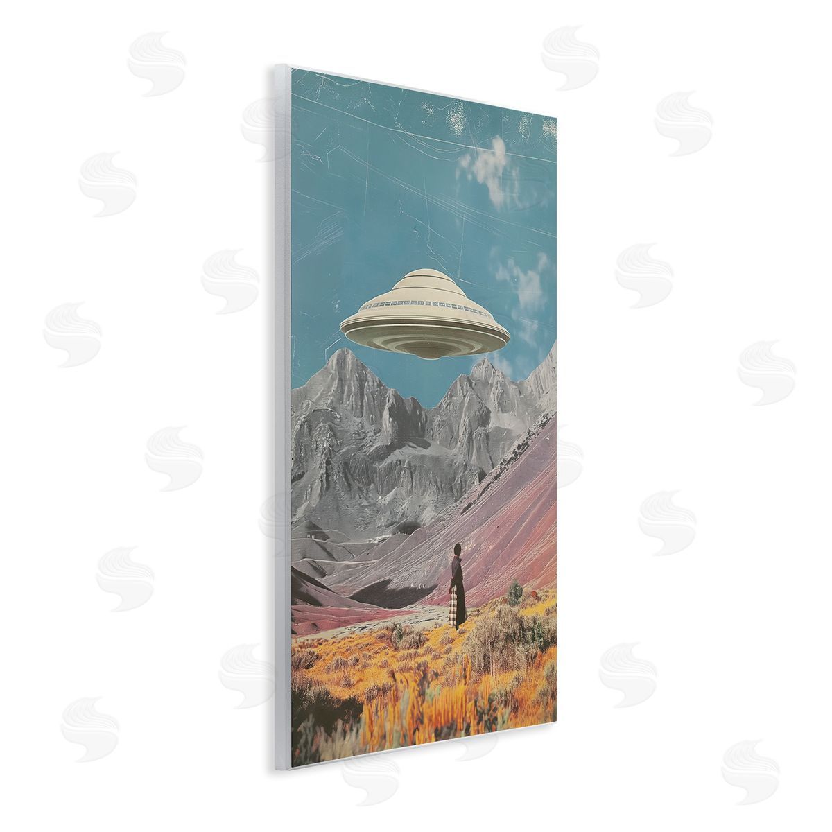 UFO over Mountain Valley Wood Plaque Wall Art, Home Decor by Wumples