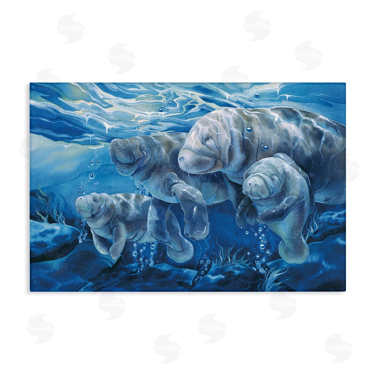 Underwater Manatee Family Canvas Wall Art, Home Decor by Jody Bergsma