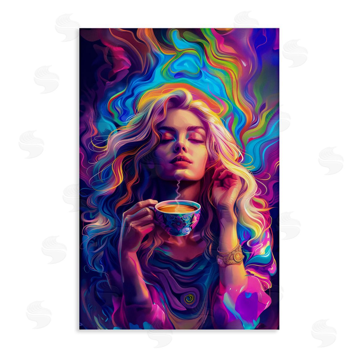 Spiritual Woman Sipping Tea Canvas Wall Art, Home Decor by Spirit of the Rainbow