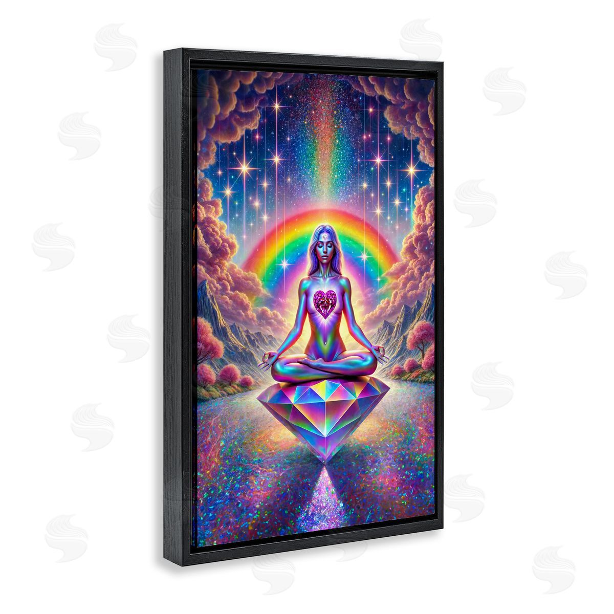 Spiritual Enlightenment Meditation Black Floating Frame Canvas Wall Art, Home Decor by Spirit of the Rainbow