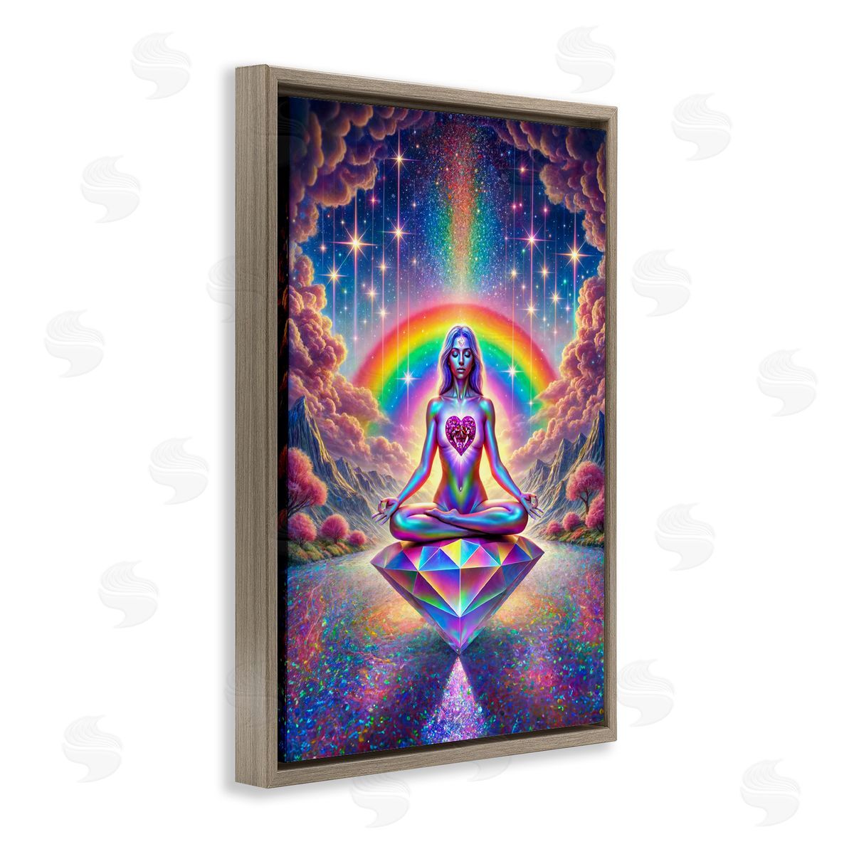 Spiritual Enlightenment Meditation Brown Floating Frame Canvas Wall Art, Home Decor by Spirit of the Rainbow