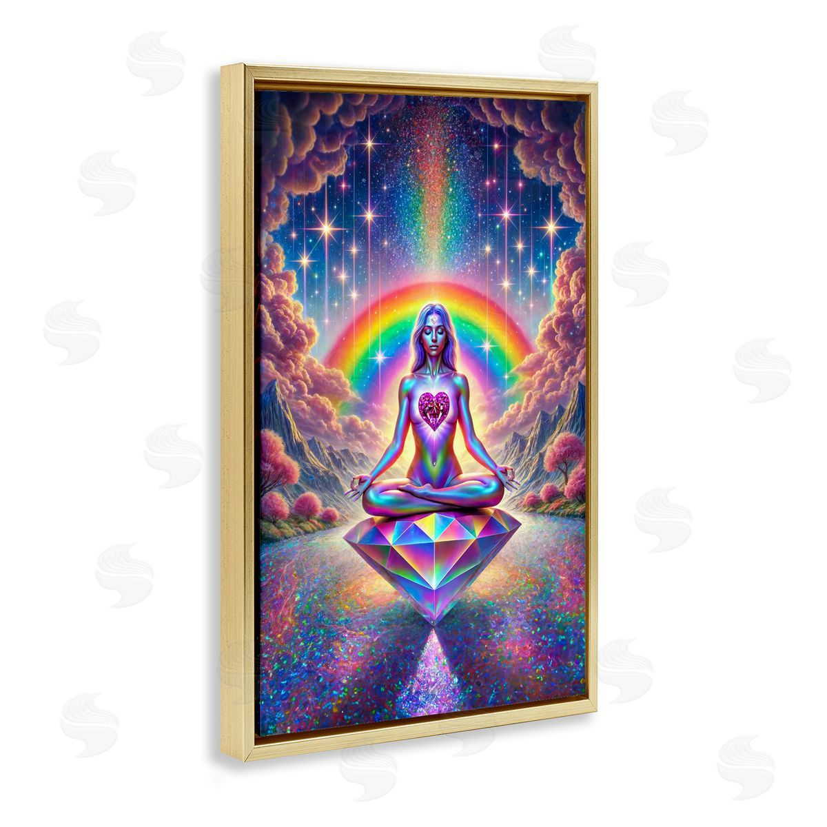 Spiritual Enlightenment Meditation Gold Floating Frame Canvas Wall Art, Home Decor by Spirit of the Rainbow