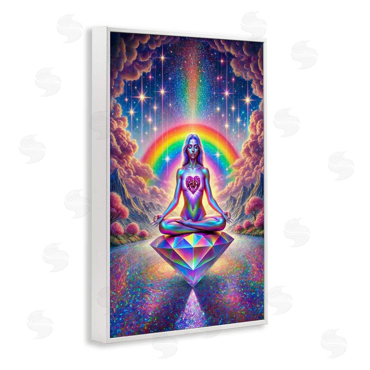 Spiritual Enlightenment Meditation White Frame Print Wall Art, Home Decor by Spirit of the Rainbow
