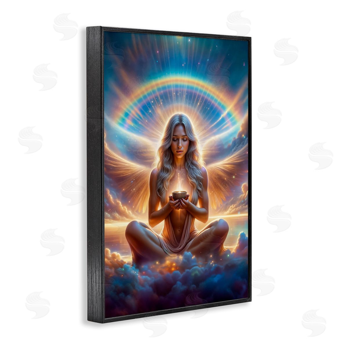 Enlightened Angel with Tea Black Frame Print Wall Art, Home Decor by Spirit of the Rainbow