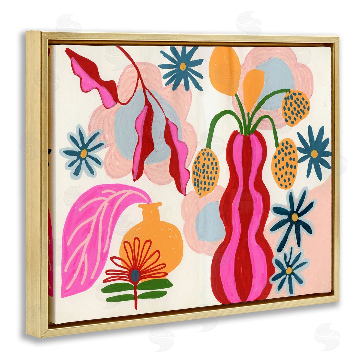 Eclectic Mod Flower Vases Gold Floating Frame Canvas Wall Art, Home Decor by Suzanne Allard