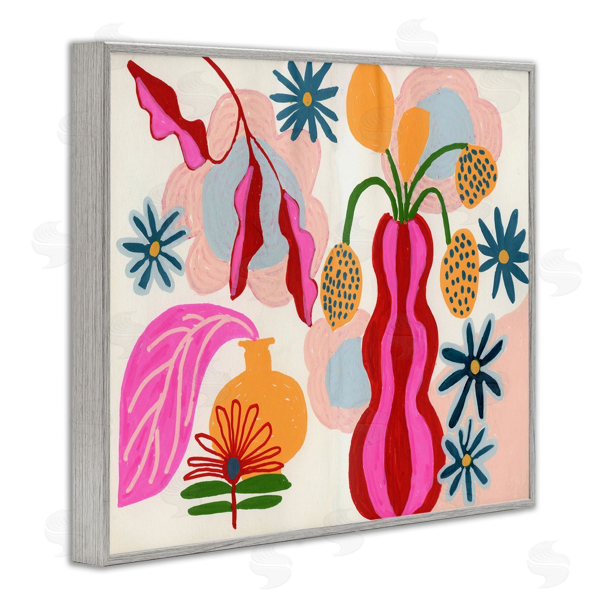 Eclectic Mod Flower Vases Grey Frame Print Wall Art, Home Decor by Suzanne Allard