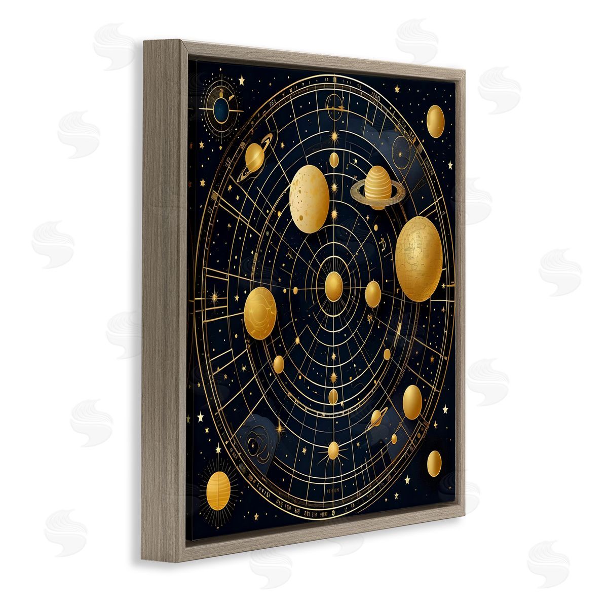 Astral Planets in Solar System Brown Floating Frame Canvas Wall Art, Home Decor by Tabz Jones