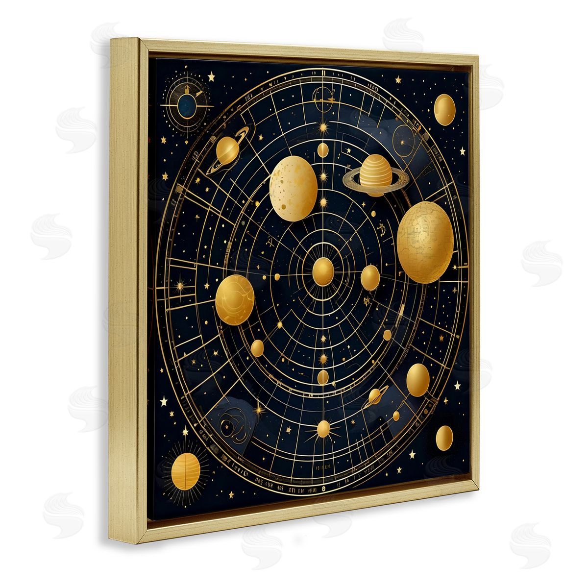 Astral Planets in Solar System Gold Floating Frame Canvas Wall Art, Home Decor by Tabz Jones