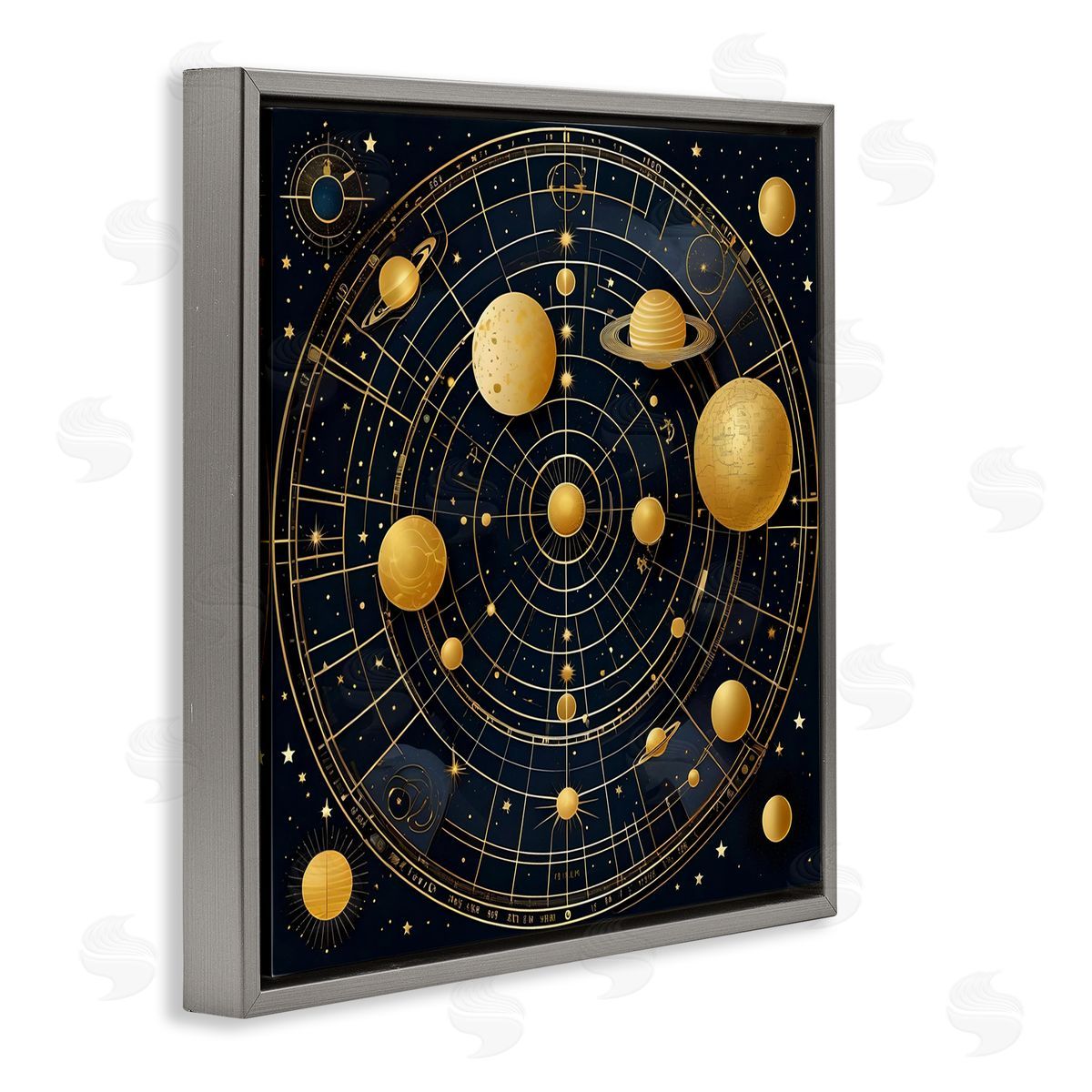 Astral Planets in Solar System Grey Floating Frame Canvas Wall Art, Home Decor by Tabz Jones