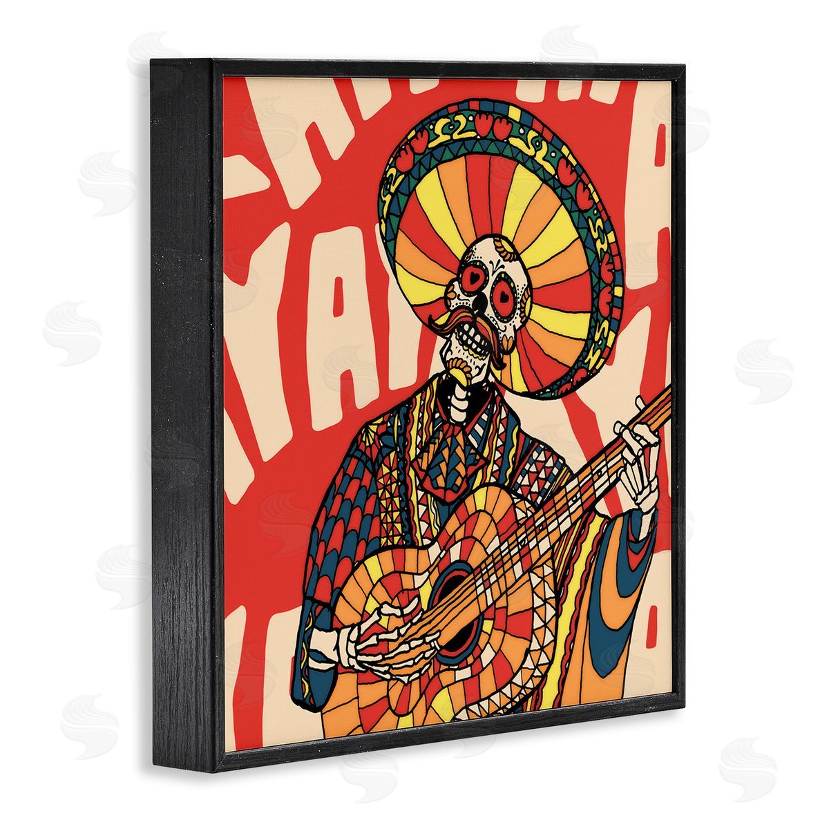 Day Of Dead Guitarist Skeleton Black Frame Print Wall Art, Home Decor by Ali Gulec