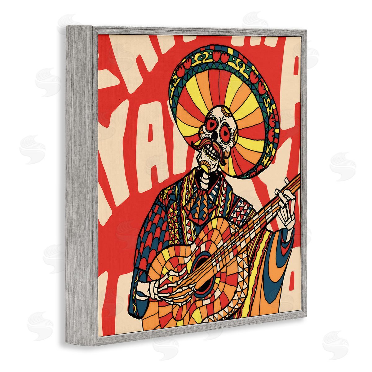 Day Of Dead Guitarist Skeleton Grey Frame Print Wall Art, Home Decor by Ali Gulec