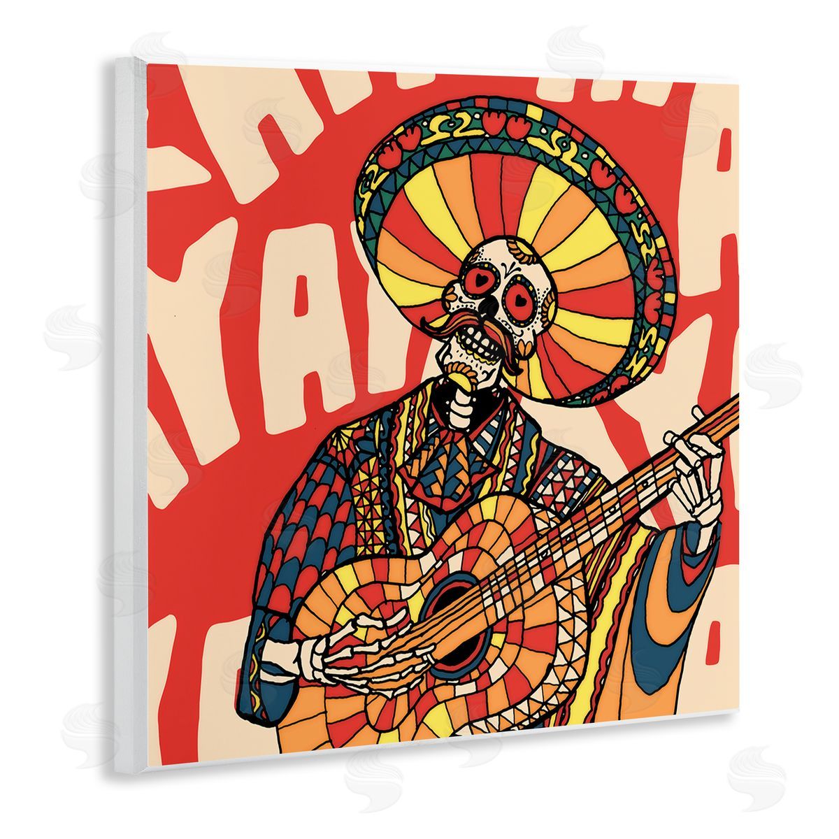 Day Of Dead Guitarist Skeleton Wood Plaque Wall Art, Home Decor by Ali Gulec