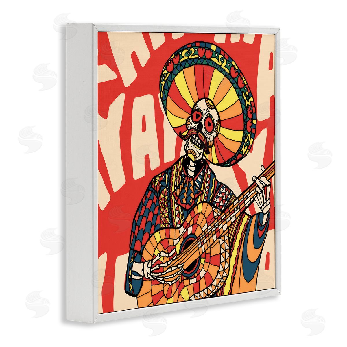 Day Of Dead Guitarist Skeleton White Frame Print Wall Art, Home Decor by Ali Gulec