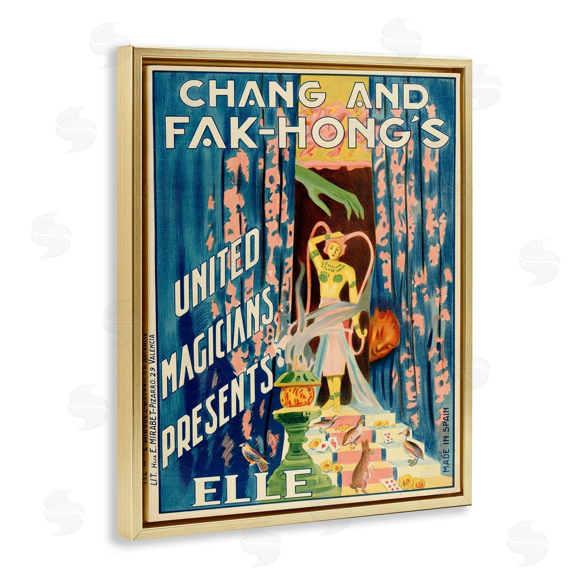 Vintage Magician Show Advertisement Gold Floating Frame Canvas Wall Art, Home Decor by Marcus Jules