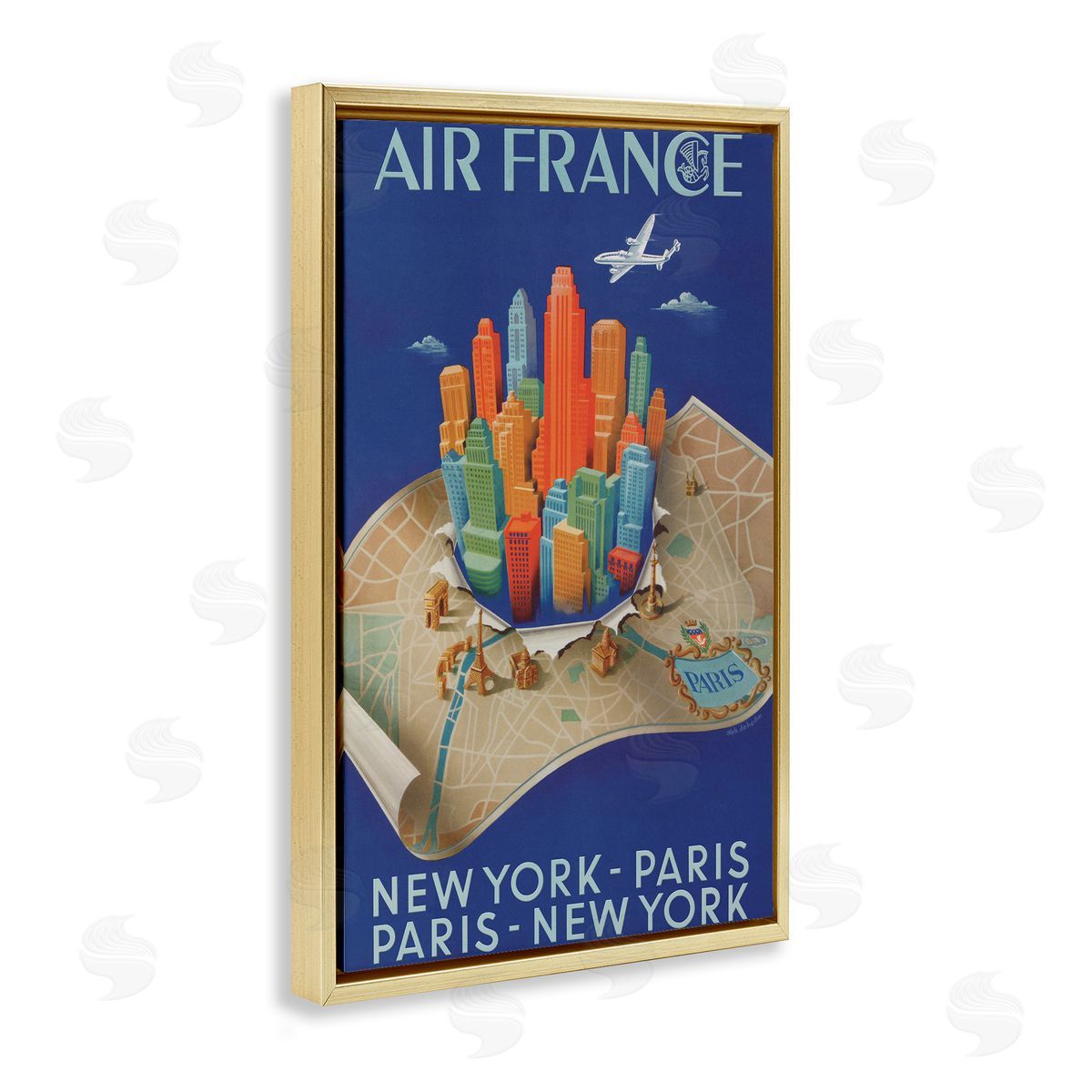 Air France Vintage Travel Gold Floating Frame Canvas Wall Art, Home Decor by Marcus Jules