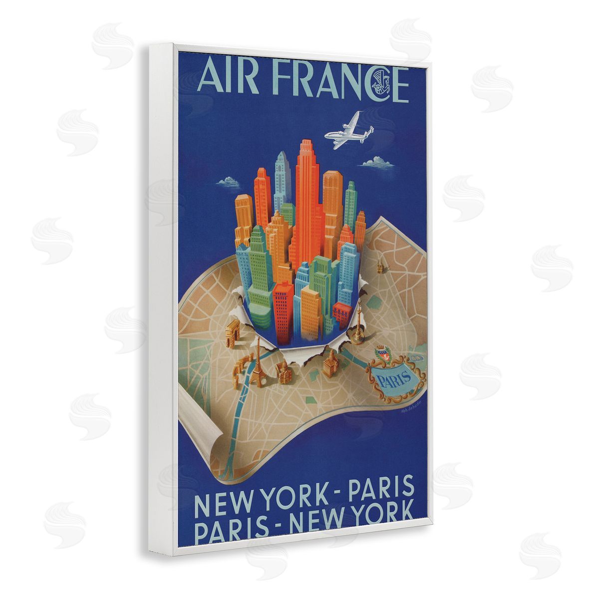 Air France Vintage Travel White Frame Print Wall Art, Home Decor by Marcus Jules