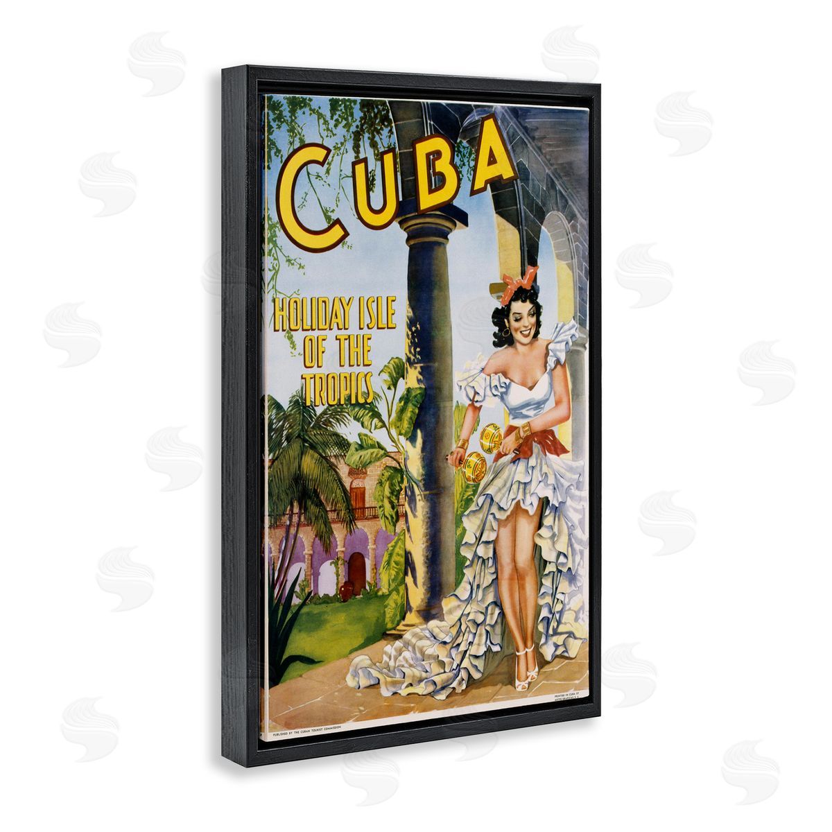 Cuba Travel Advertisement Black Floating Frame Canvas Wall Art, Home Decor by Marcus Jules
