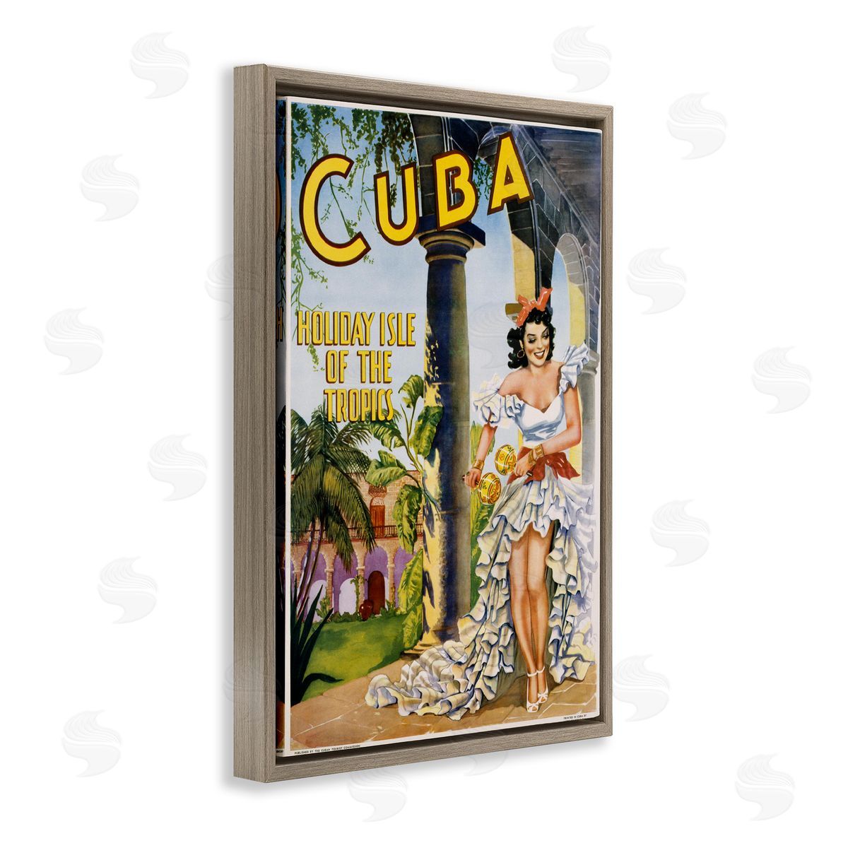 Cuba Travel Advertisement Brown Floating Frame Canvas Wall Art, Home Decor by Marcus Jules