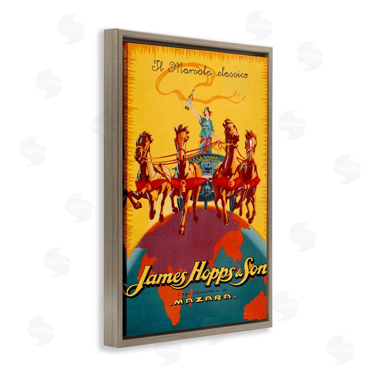 Antique Drink Bottle Advertisement Brown Floating Frame Canvas Wall Art, Home Decor by Marcus Jules