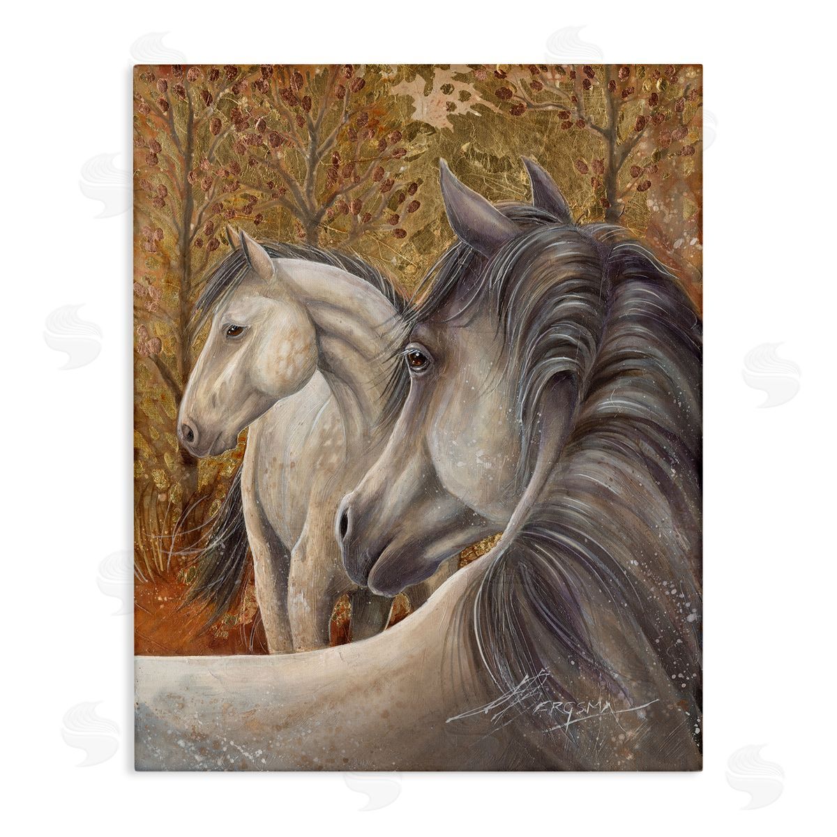 Horses in Autumnal Forest Canvas Wall Art, Home Decor by Jody Bergsma