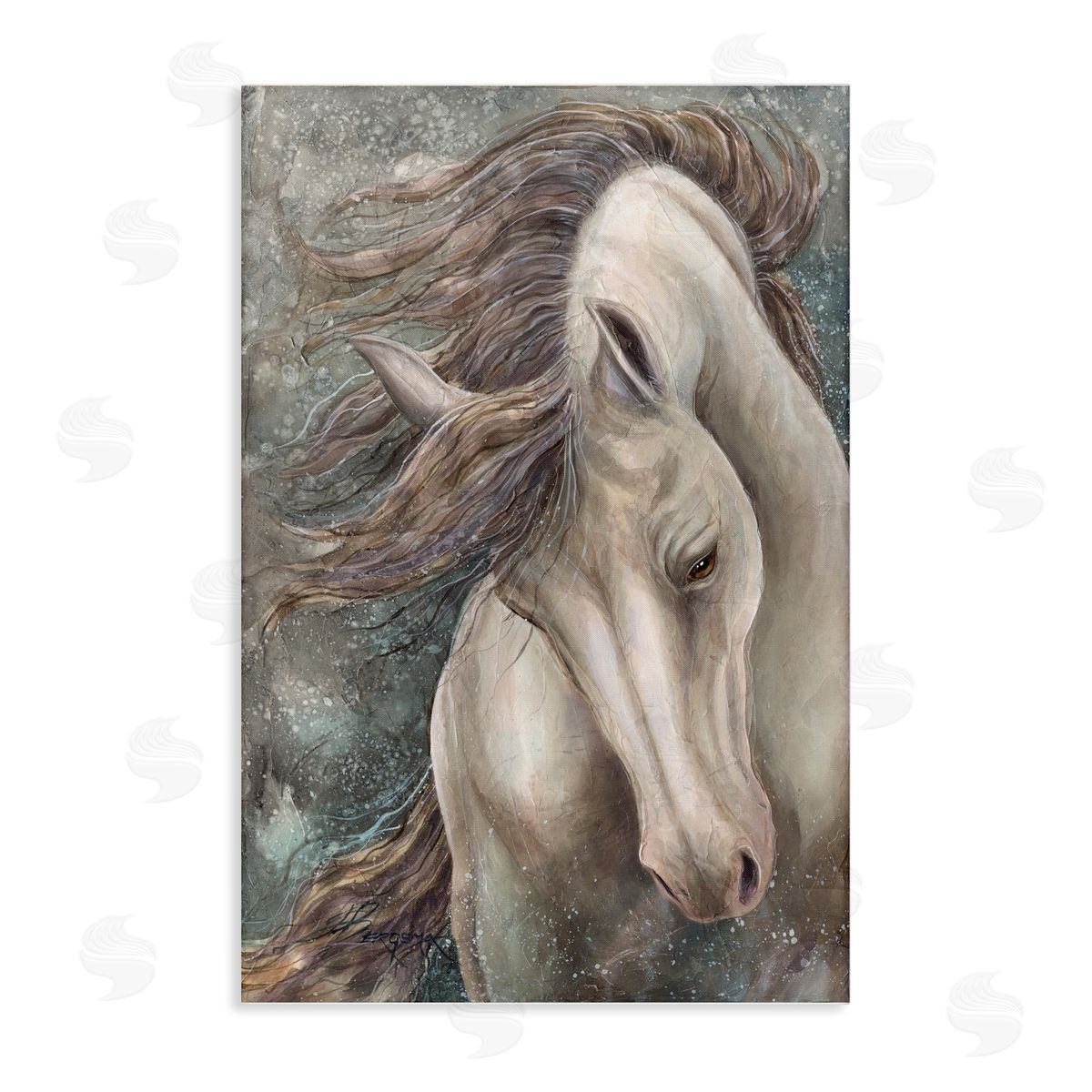Rearing Horse with Waving Mane Canvas Wall Art, Home Decor by Jody Bergsma