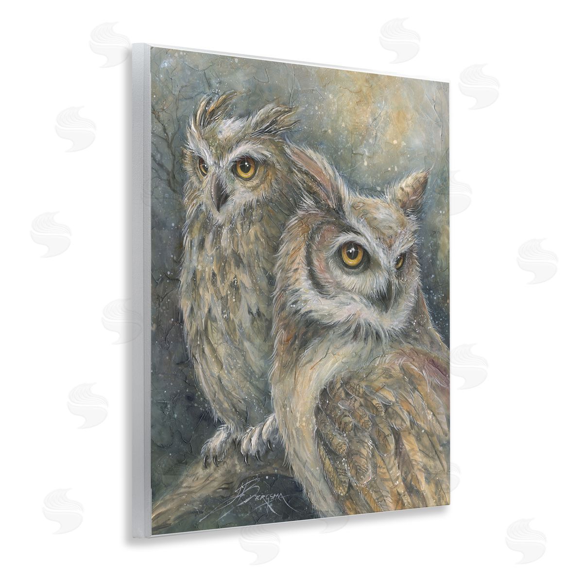 Neutral Feathered Owl Pair Wood Plaque Wall Art, Home Decor by Jody Bergsma