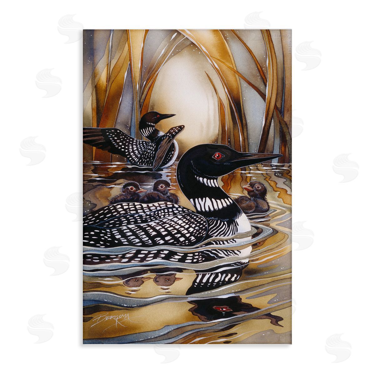 Loon Family Among Pond Ripples Canvas Wall Art, Home Decor by Jody Bergsma