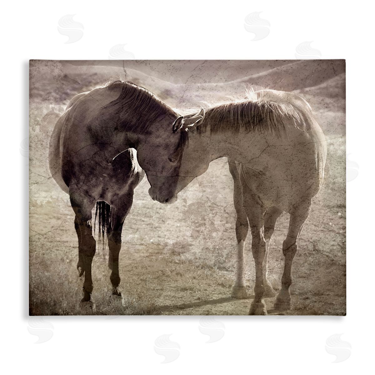 Muted Horse Pair Hugging Canvas Wall Art, Home Decor by Steve Toole