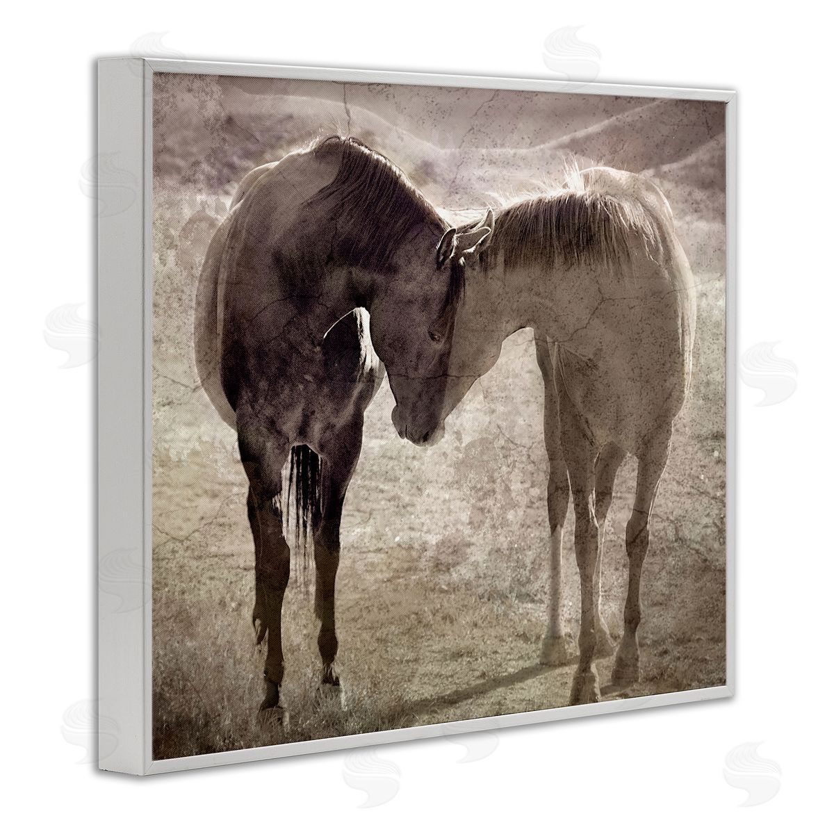 Muted Horse Pair Hugging White Frame Print Wall Art, Home Decor by Steve Toole