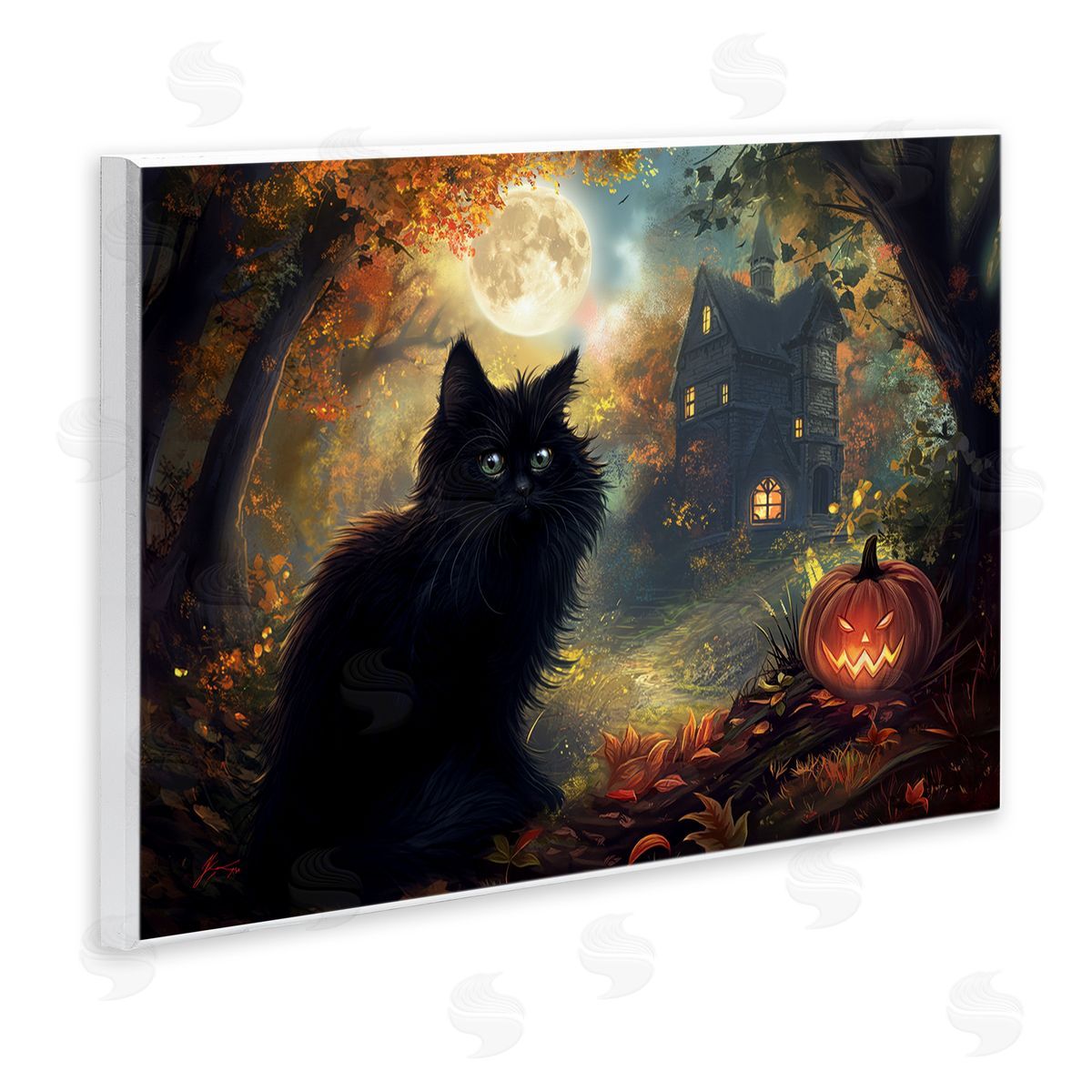 Black Cat & Haunted Mansion Wood Plaque Wall Art, Home Decor by Wumples