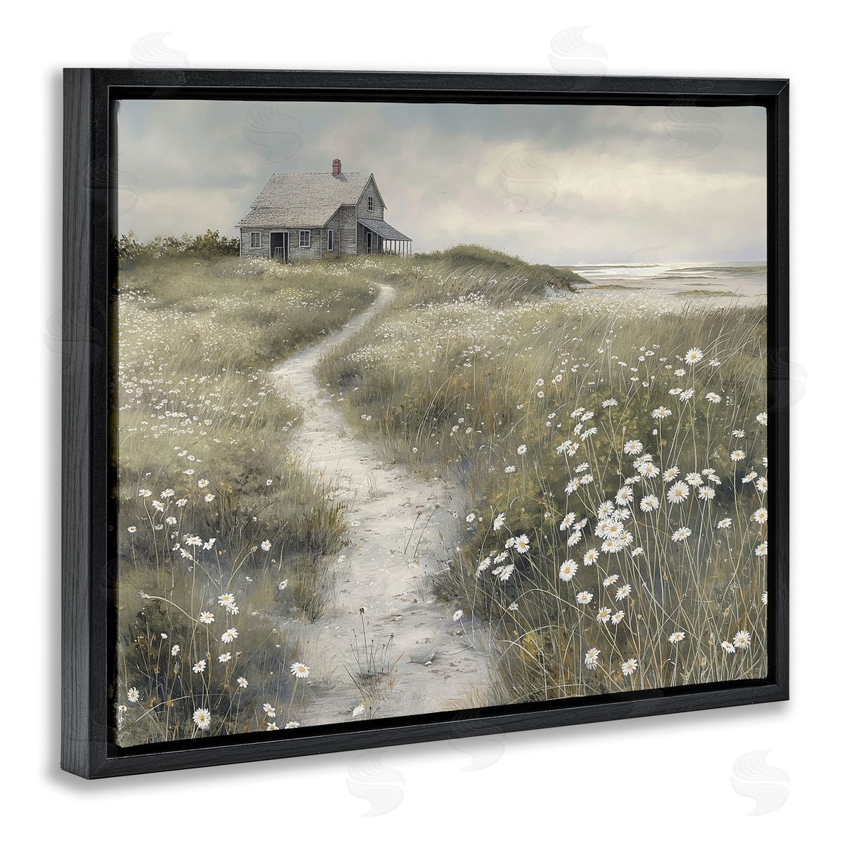 Path To Coastal Cottage Black Floating Frame Canvas Wall Art, Home Decor by Imagine It Images
