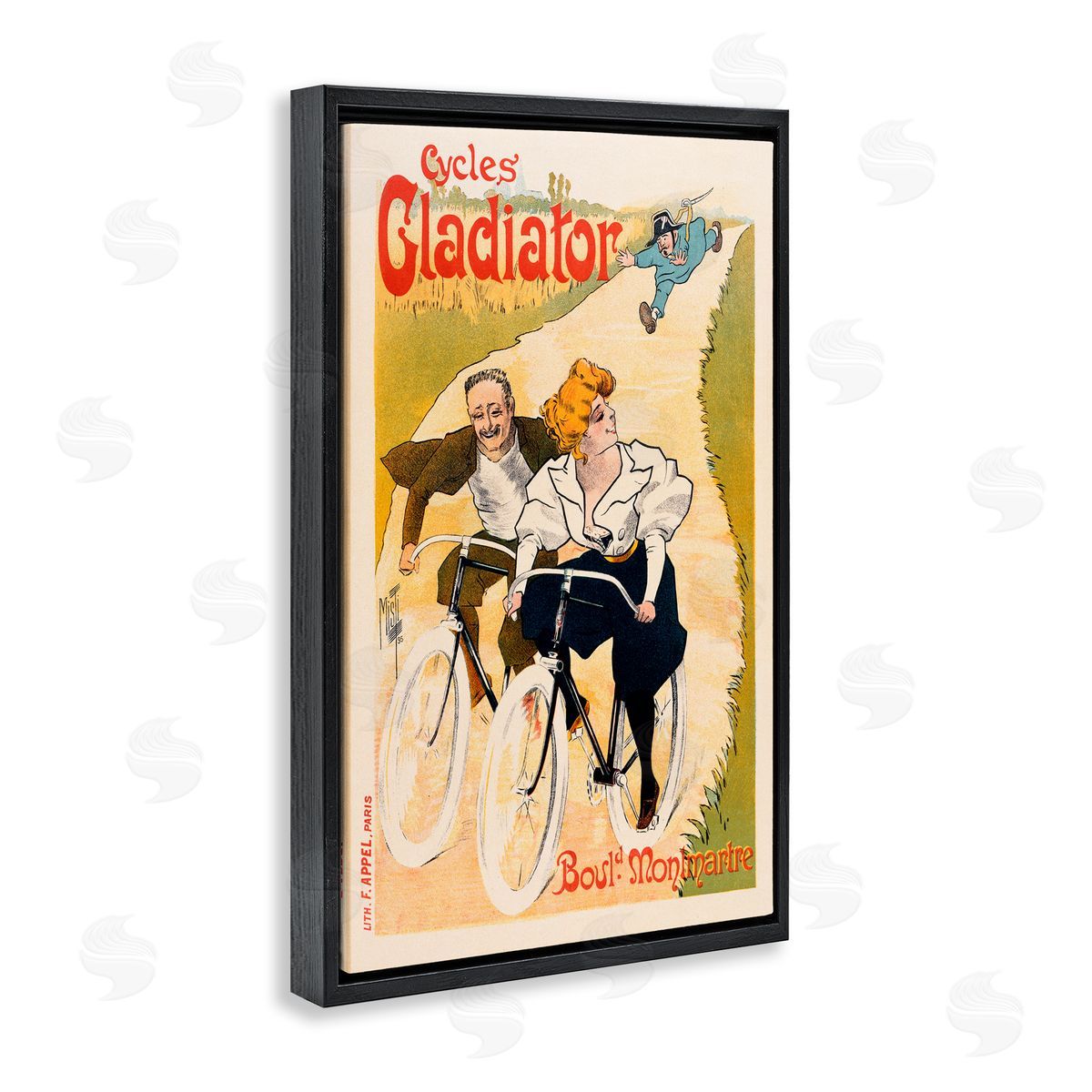 Vintage Cyclists Poster Black Floating Frame Canvas Wall Art, Home Decor by Marcus Jules