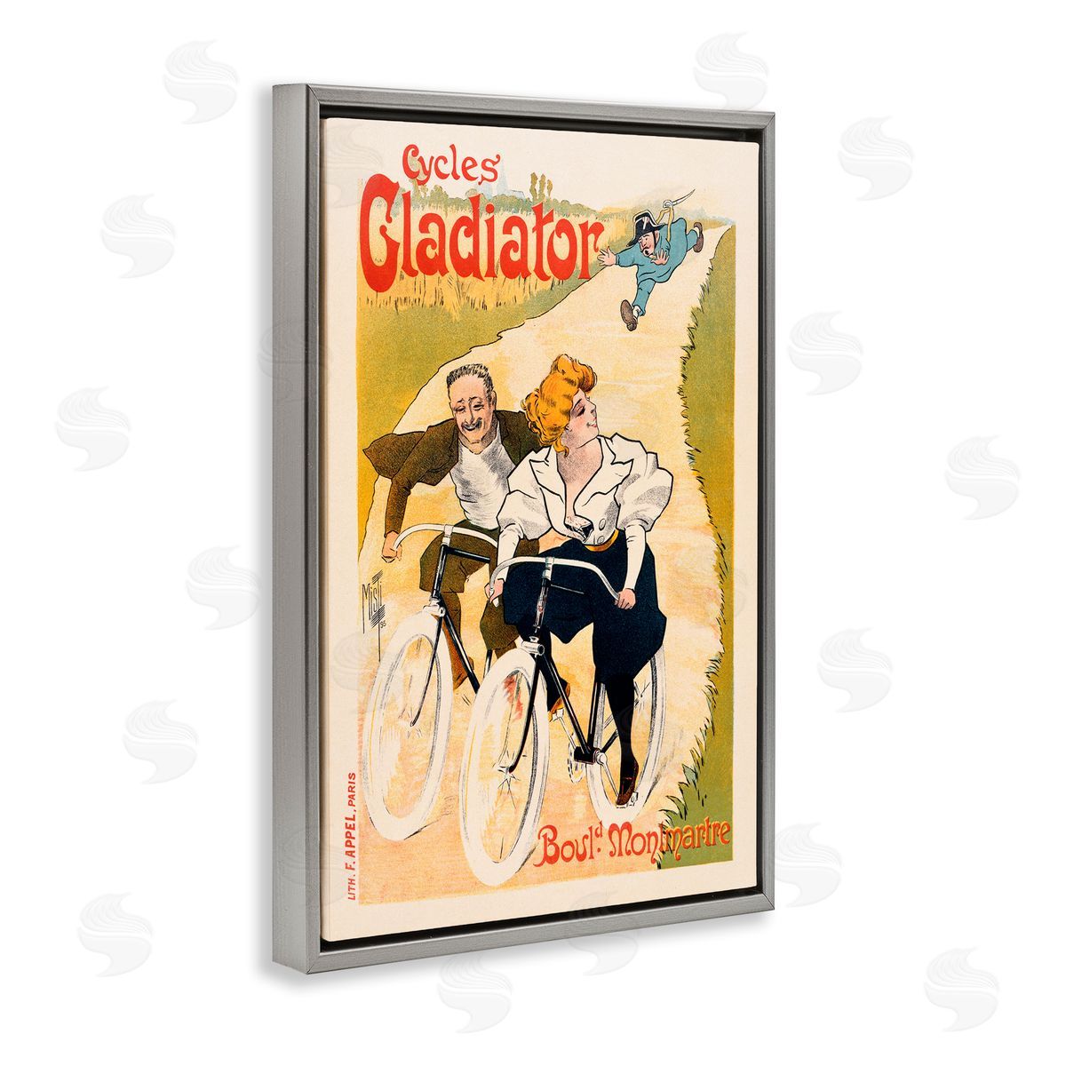 Vintage Cyclists Poster Grey Floating Frame Canvas Wall Art, Home Decor by Marcus Jules