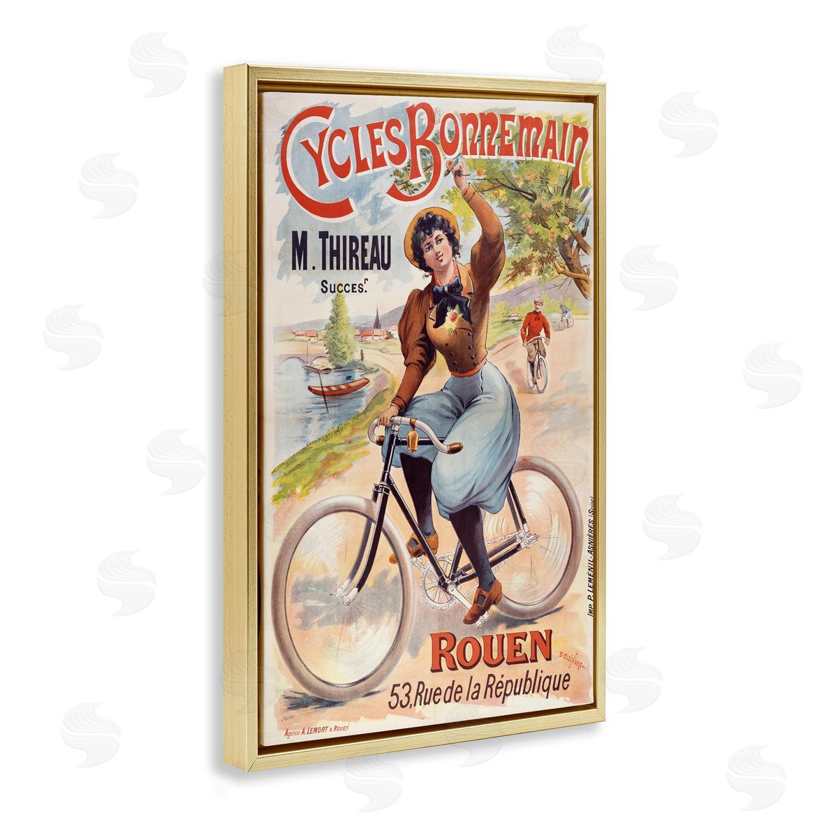 Vintage Cycles Bonnemain Gold Floating Frame Canvas Wall Art, Home Decor by Marcus Jules