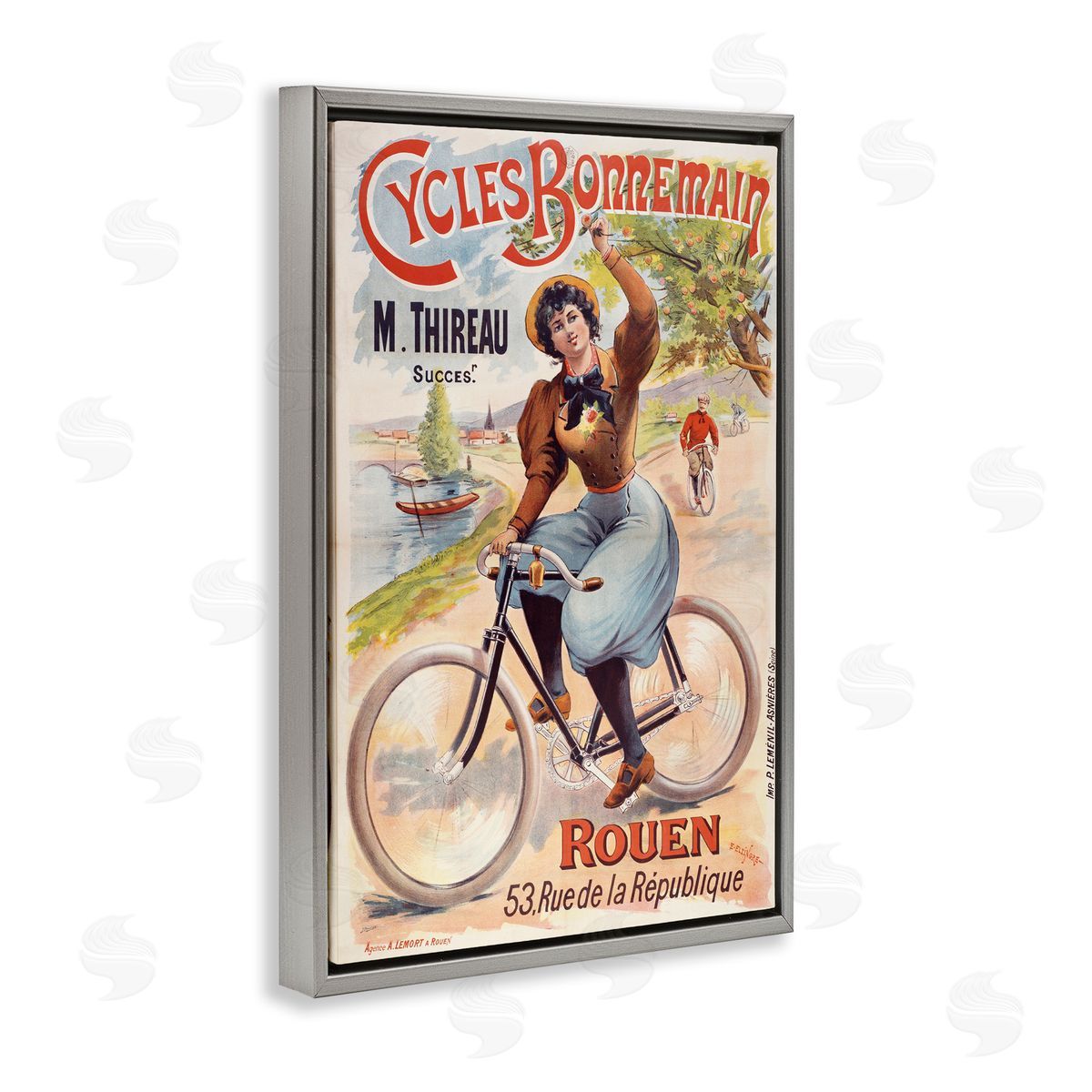 Vintage Cycles Bonnemain Grey Floating Frame Canvas Wall Art, Home Decor by Marcus Jules