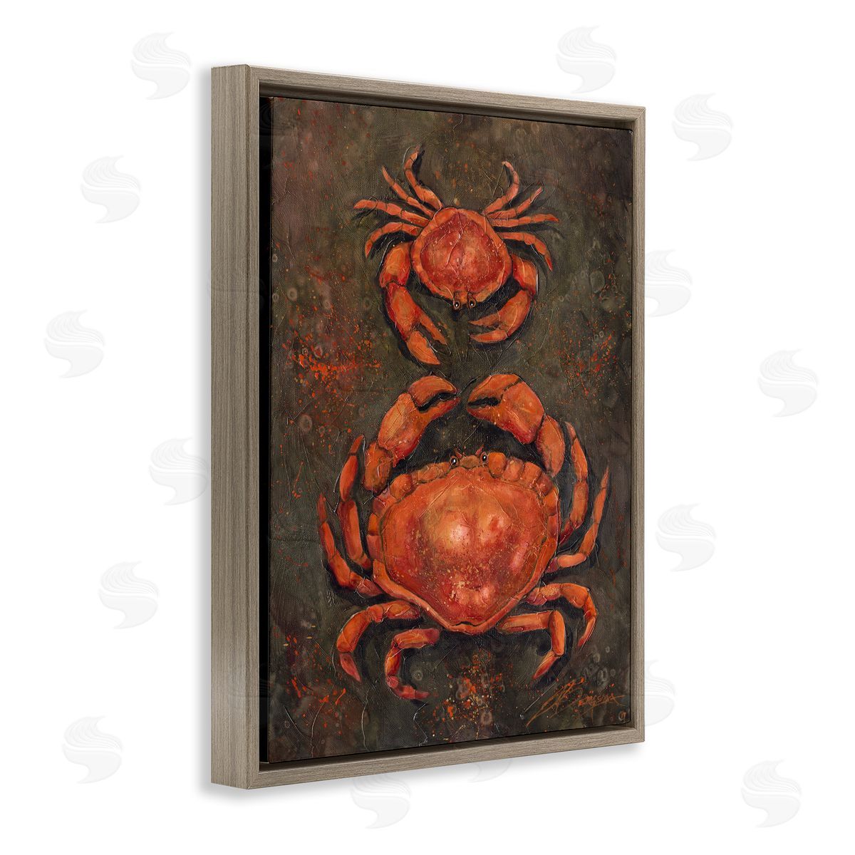 Small & Large Crab Pair Brown Floating Frame Canvas Wall Art, Home Decor by Jody Bergsma