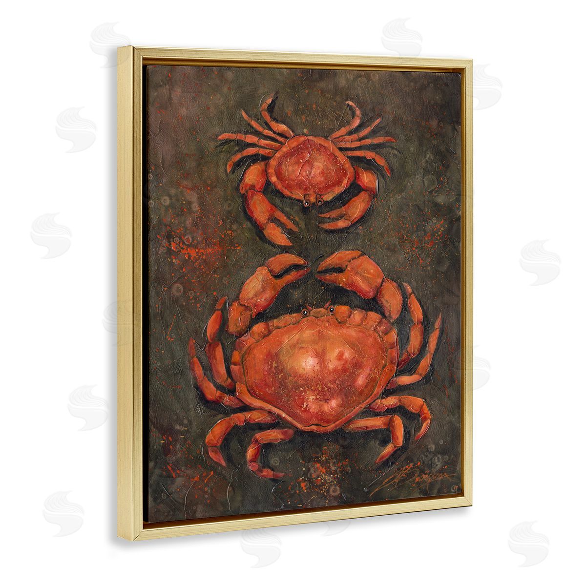Small & Large Crab Pair Gold Floating Frame Canvas Wall Art, Home Decor by Jody Bergsma