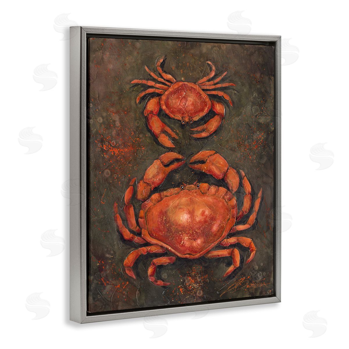 Small & Large Crab Pair Grey Floating Frame Canvas Wall Art, Home Decor by Jody Bergsma