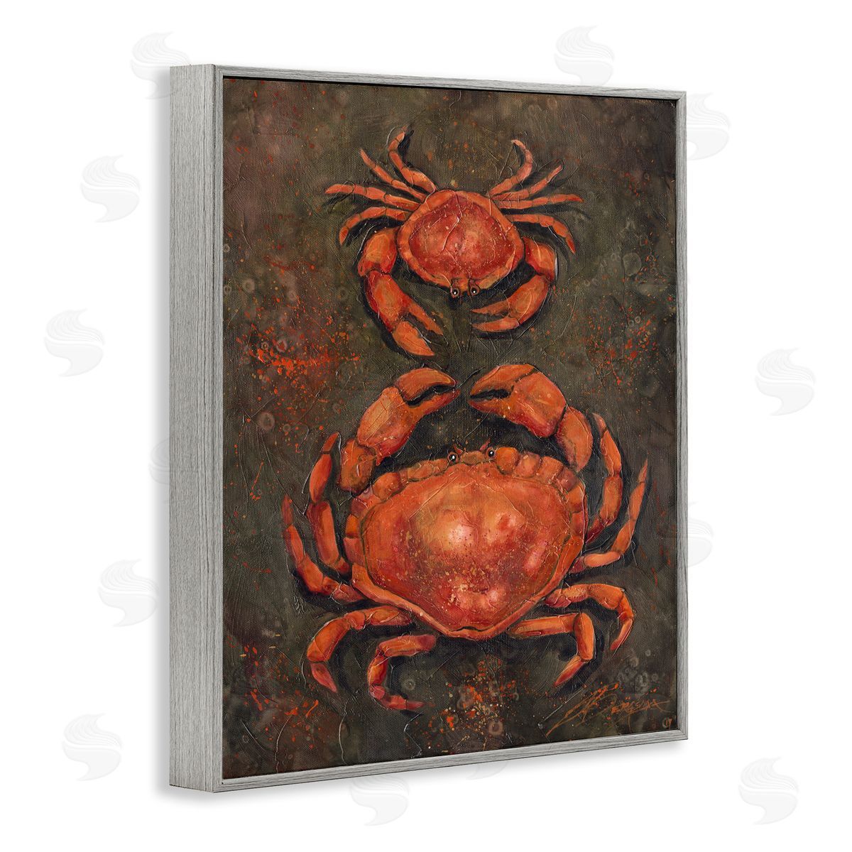 Small & Large Crab Pair Grey Frame Print Wall Art, Home Decor by Jody Bergsma