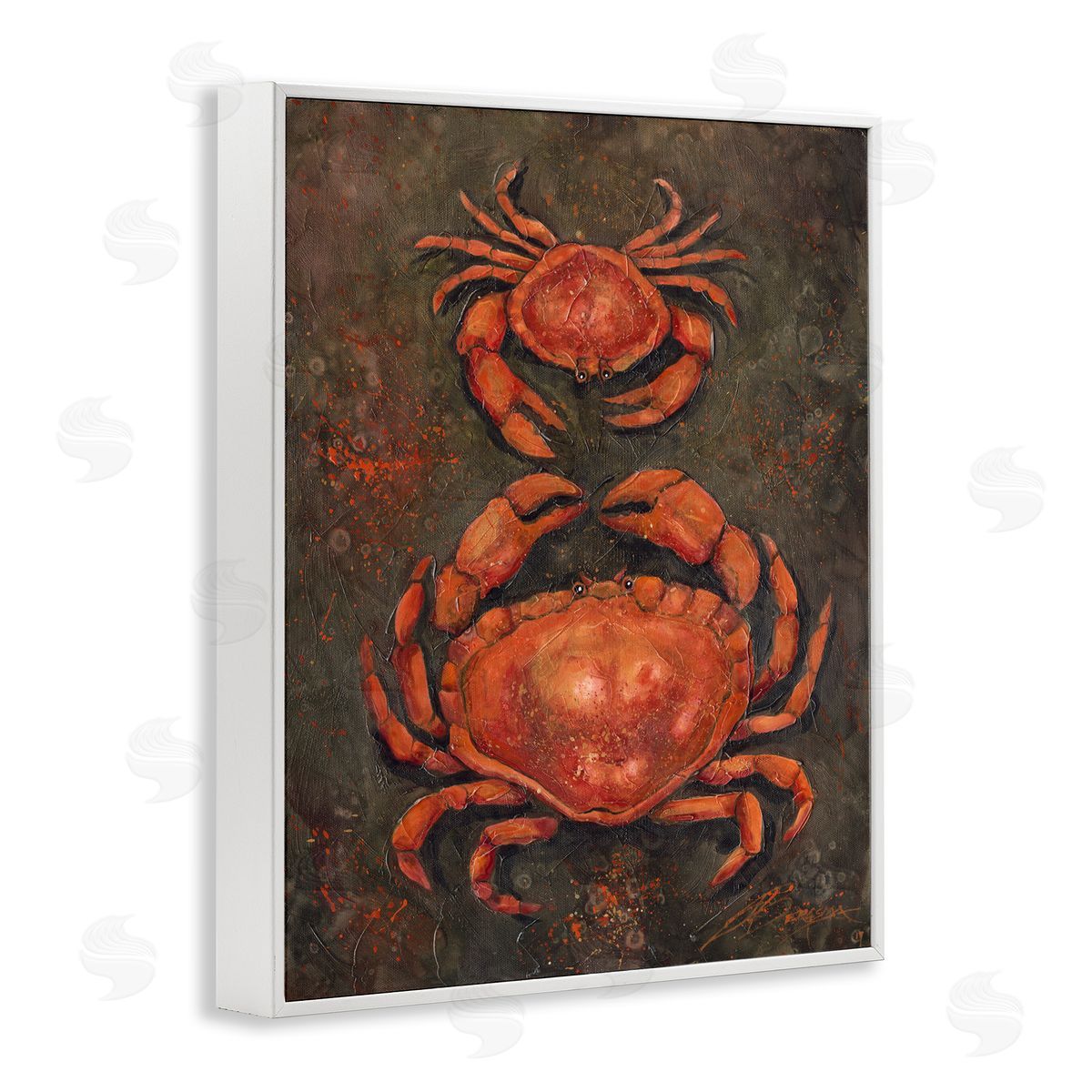 Small & Large Crab Pair White Frame Print Wall Art, Home Decor by Jody Bergsma