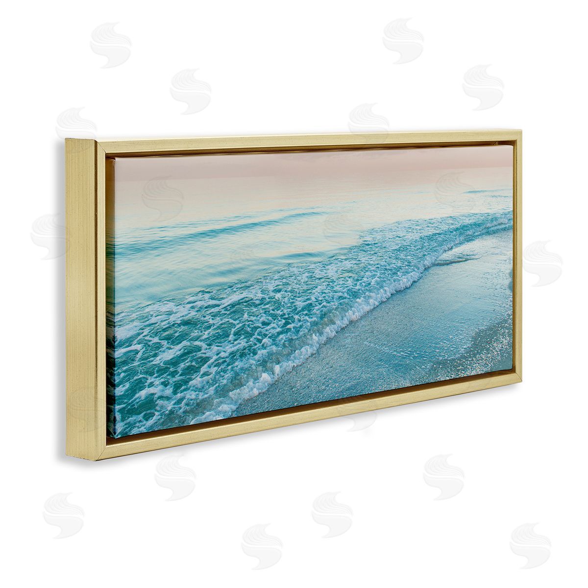 Luminous Sunset over Beach Gold Floating Frame Canvas Wall Art, Home Decor by Mary Lou Johnson