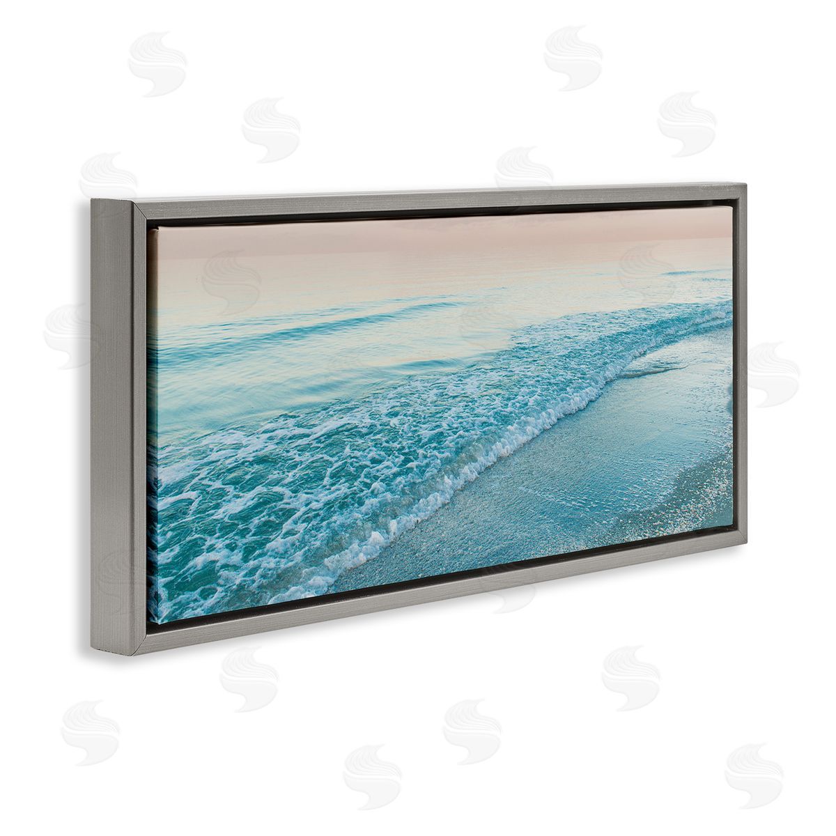 Luminous Sunset over Beach Grey Floating Frame Canvas Wall Art, Home Decor by Mary Lou Johnson
