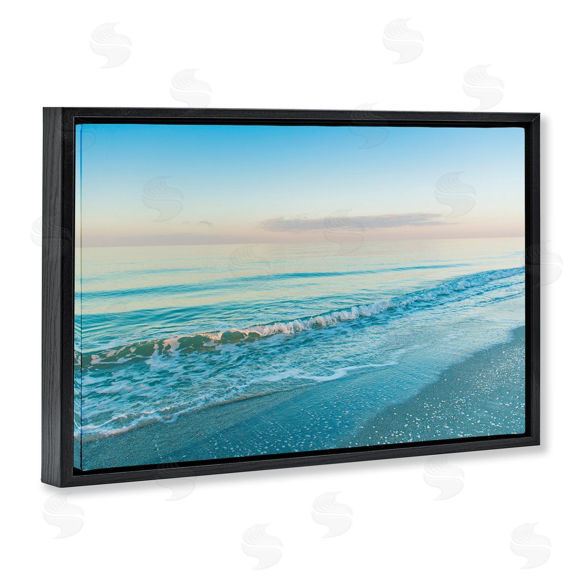 Serene Waves at Sunrise Black Floating Frame Canvas Wall Art, Home Decor by Mary Lou Johnson